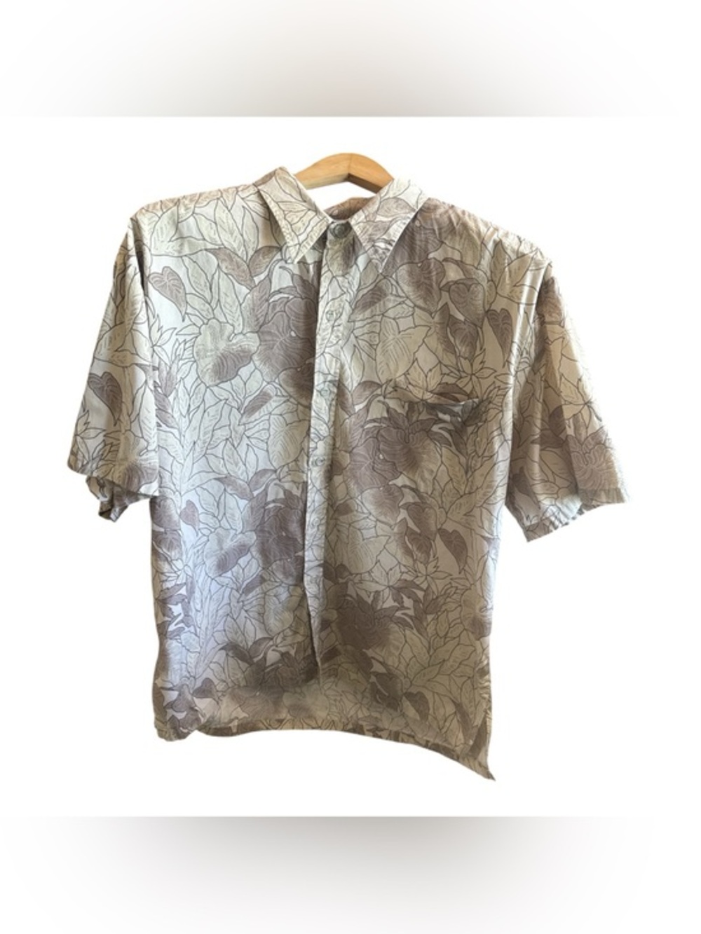 Cooke Street Honolulu Men's XL Short-Sleeve Leaf-Print Shirt in Beige Beach Luau